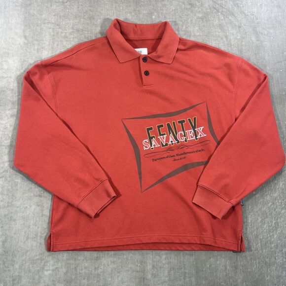 Savage Fenty Women XS Red  Xssential Terry Back Page Long Sleeve‎ Polo - Picture 1 of 5